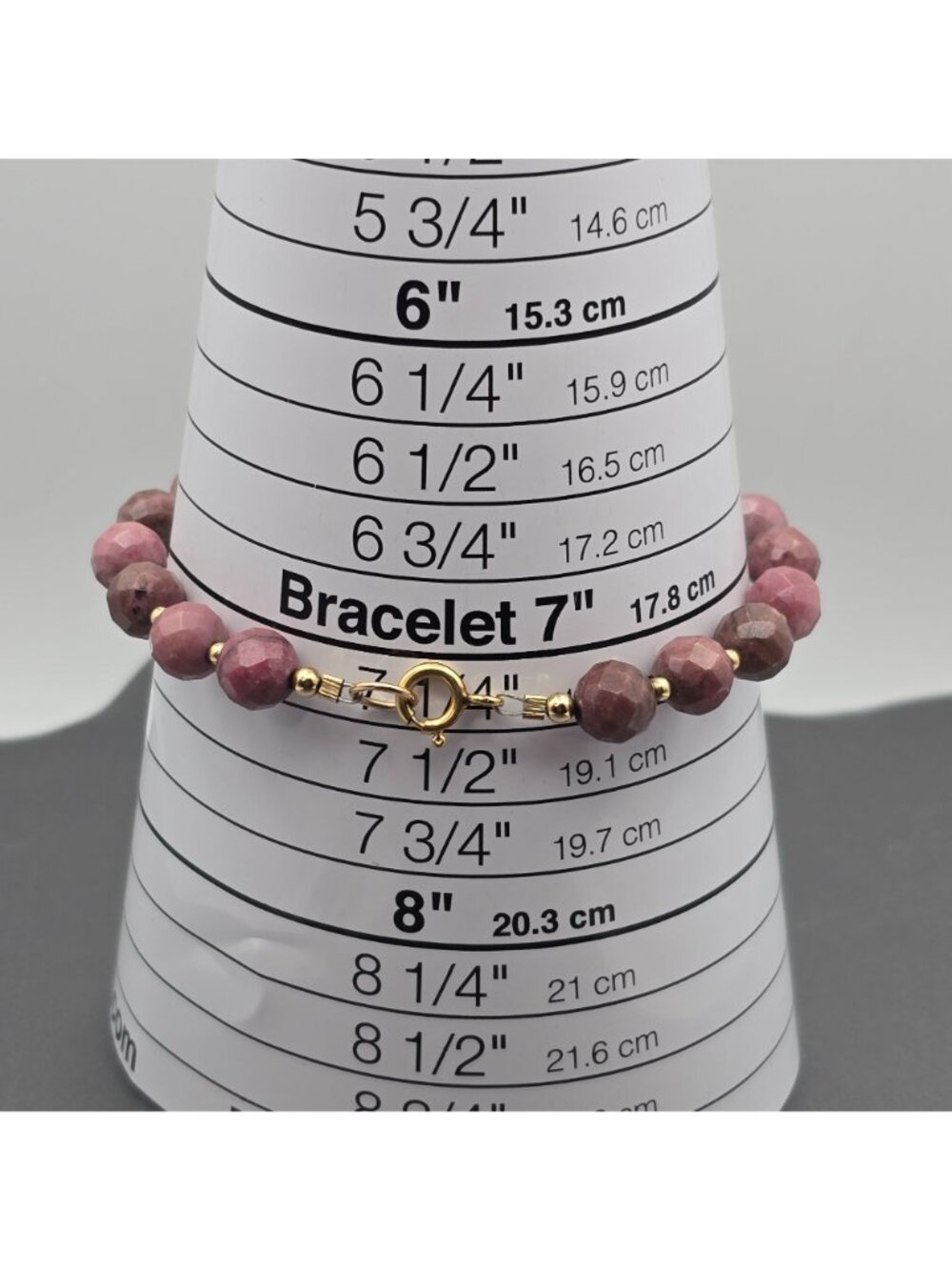 Vintage Rhodonite Faceted Bead Bracelet 7.25" 14K Gold Filled Spacers Clasp - Picture 7 of 7
